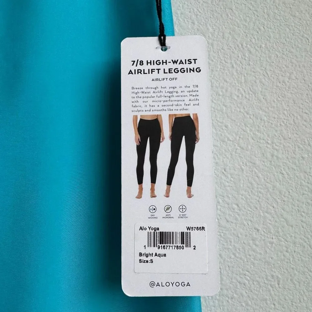 NWT Alo Yoga 7/8 High Waist Airlift Legging Aqua Blue Calf Logo Size Small